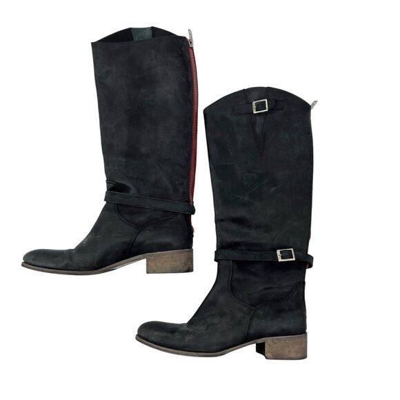 Charles David Womens 9 Boots Matte Black Moto Riding Zip Back Made Italy - Picture 1 of 13